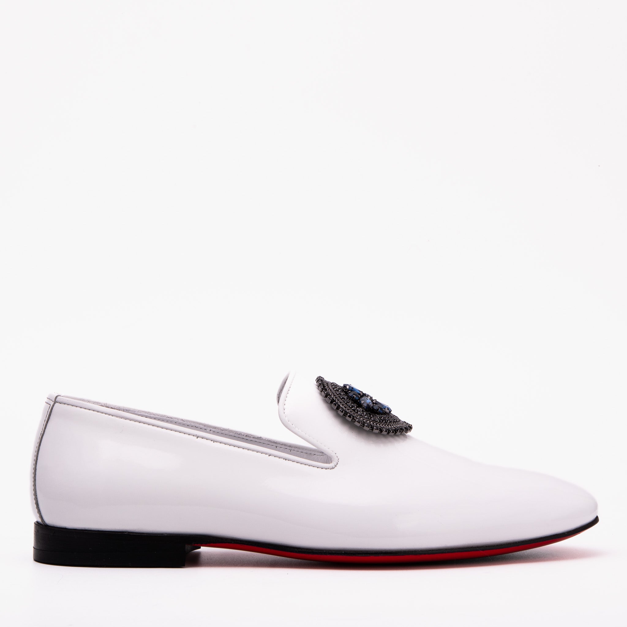 The Pombe White Patent Leather Dress Slip-on Loafer Shoe On Sale