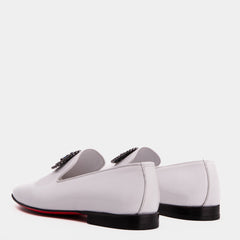 The Pombe White Patent Leather Dress Slip-on Loafer Shoe On Sale