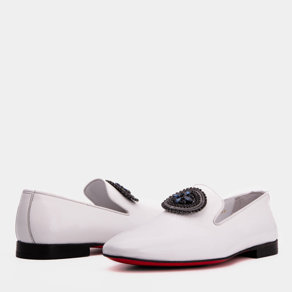 The Pombe White Patent Leather Dress Slip-on Loafer Shoe On Sale