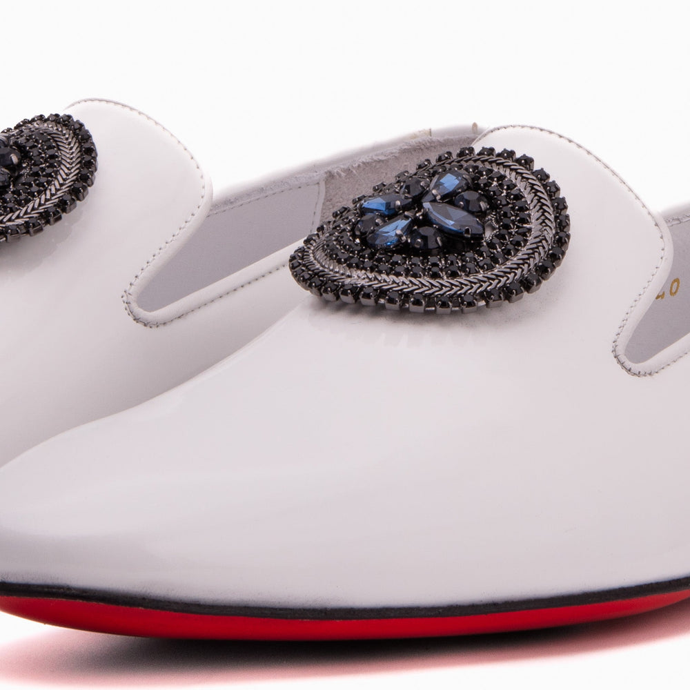 The Pombe White Patent Leather Dress Slip-on Loafer Shoe On Sale