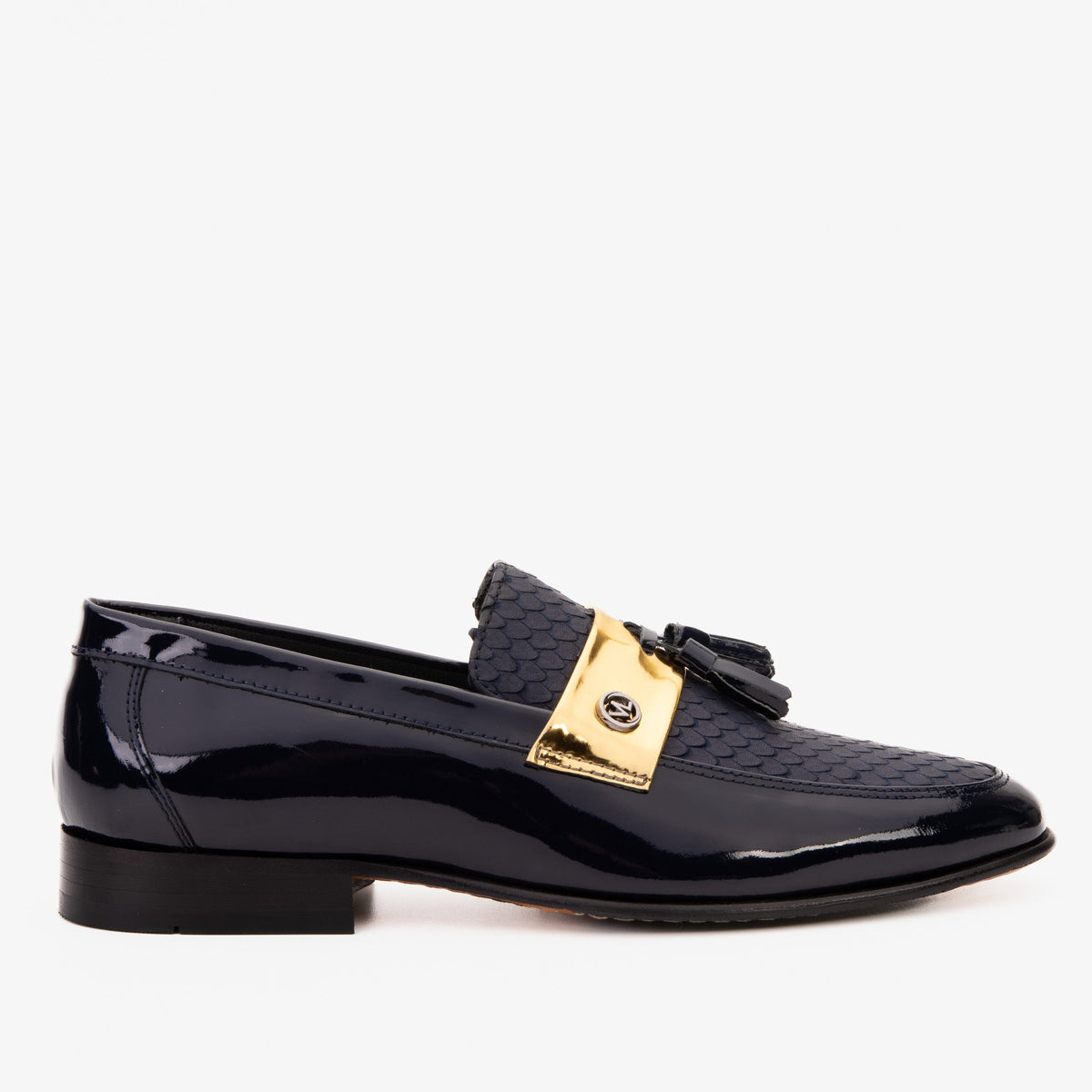 The Imperial Navy Blue Gold Leather Dress Shoe For Sale