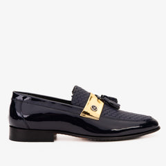 The Imperial Navy Blue Gold Leather Dress Shoe For Sale