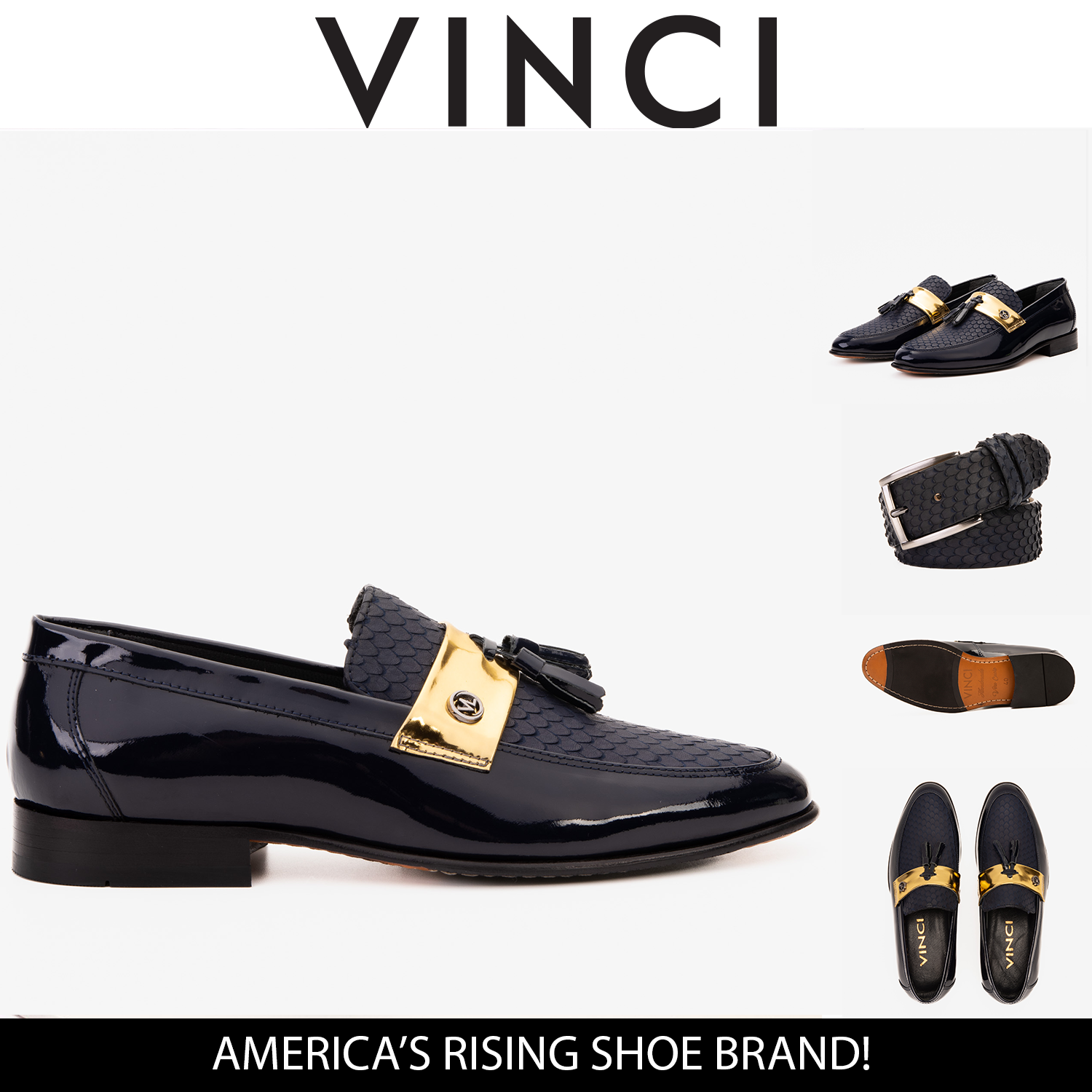 The Imperial Navy Blue Gold Leather Dress Shoe For Sale
