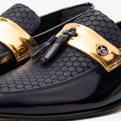 The Imperial Navy Blue Gold Leather Dress Shoe For Sale