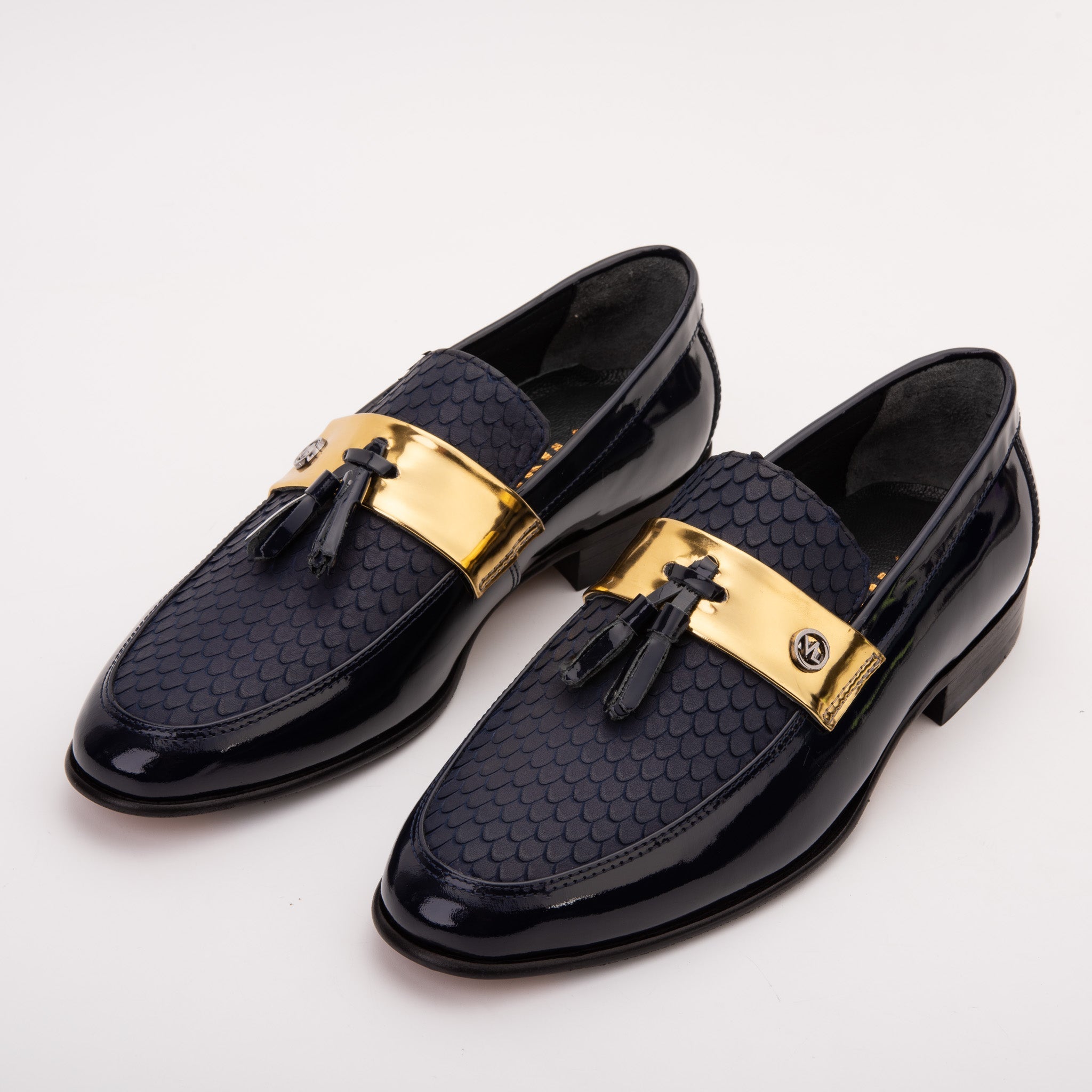 The Imperial Navy Blue Gold Leather Dress Shoe For Sale