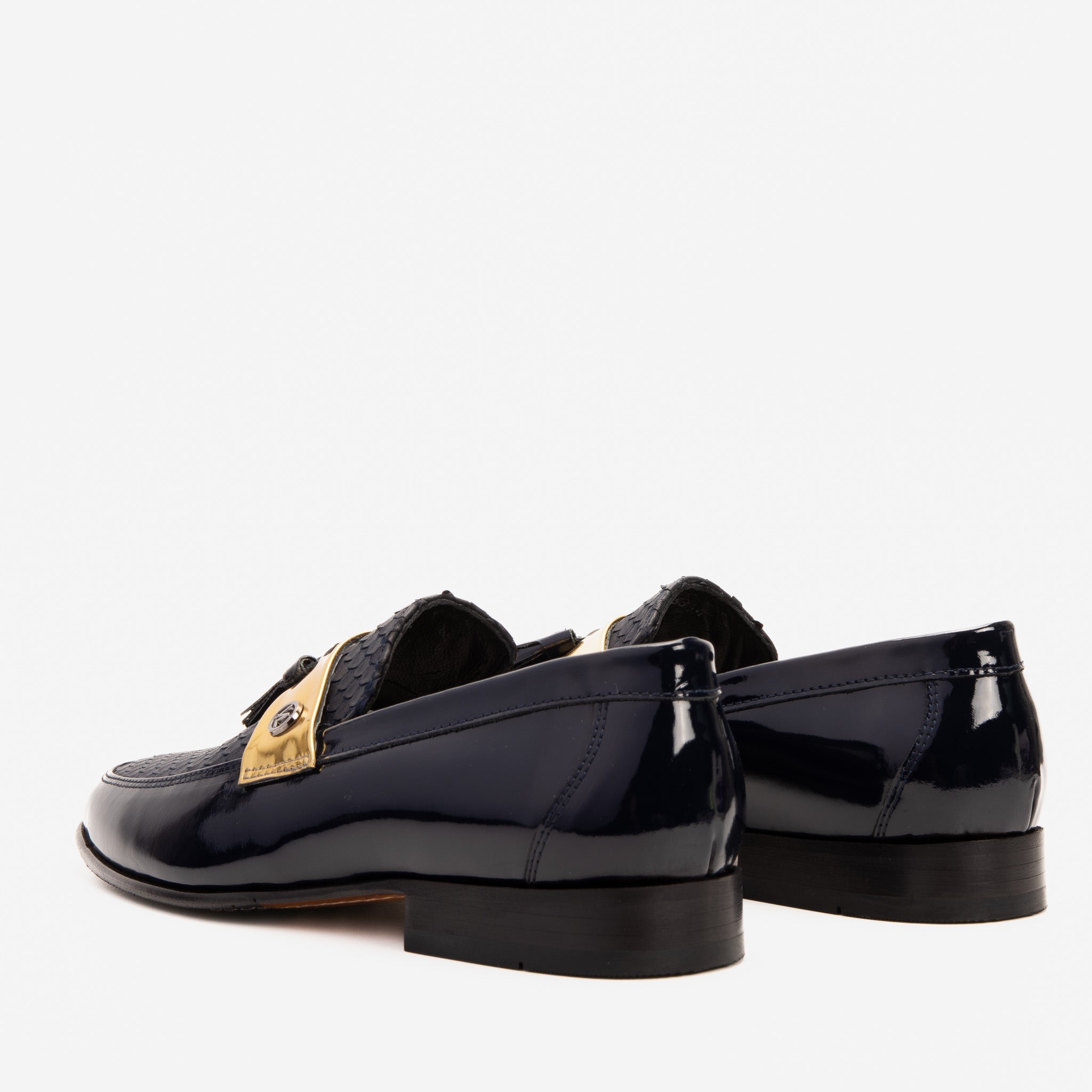 The Imperial Navy Blue Gold Leather Dress Shoe For Sale