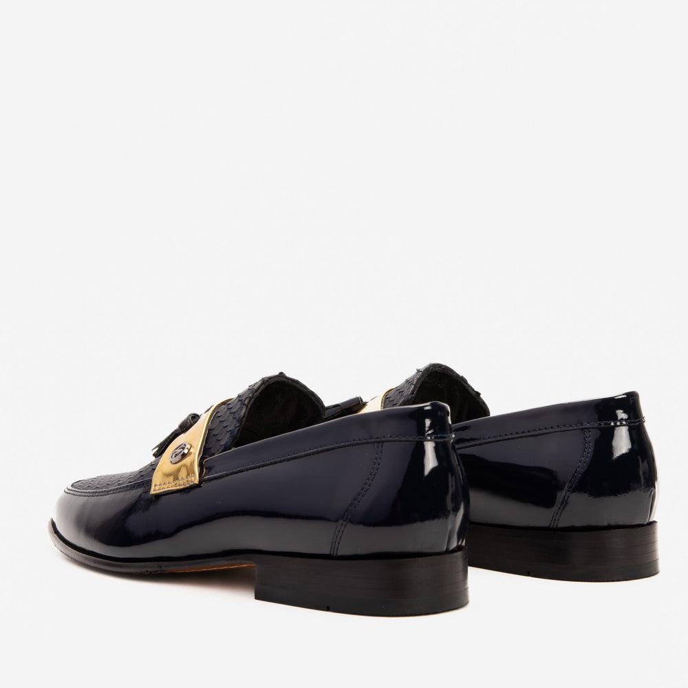 The Imperial Navy Blue Gold Leather Dress Shoe For Sale
