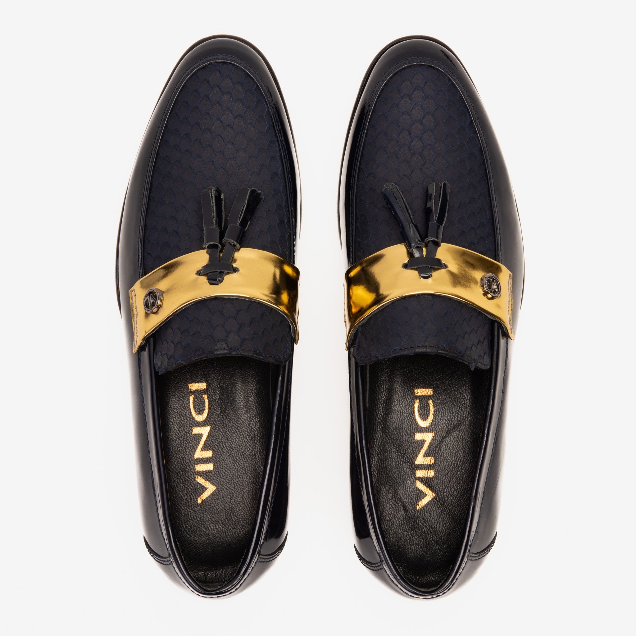 The Imperial Navy Blue Gold Leather Dress Shoe For Sale