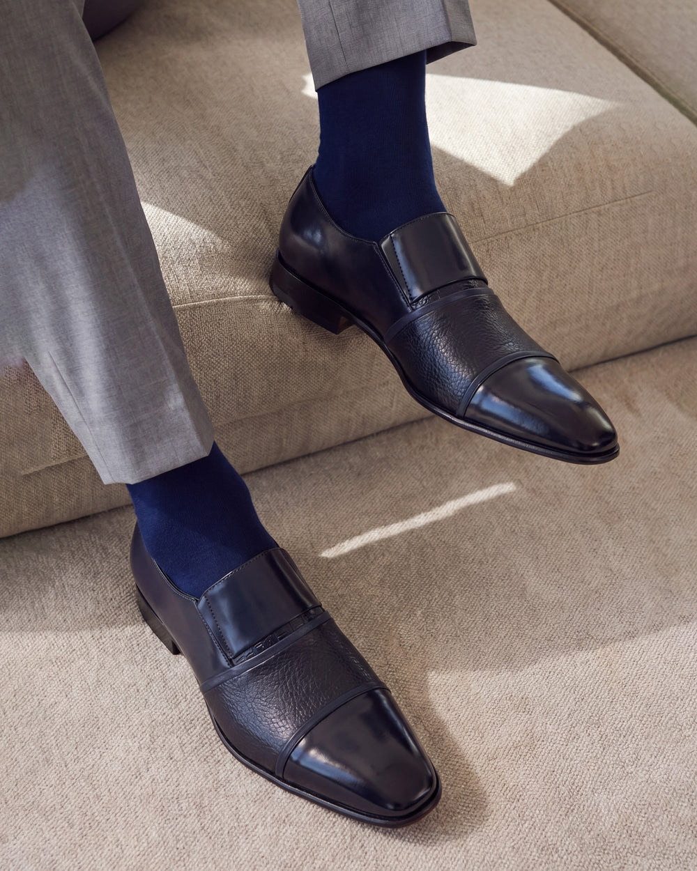The Everest Navy Leather Cap Toe Dress Loafer Shoe All New