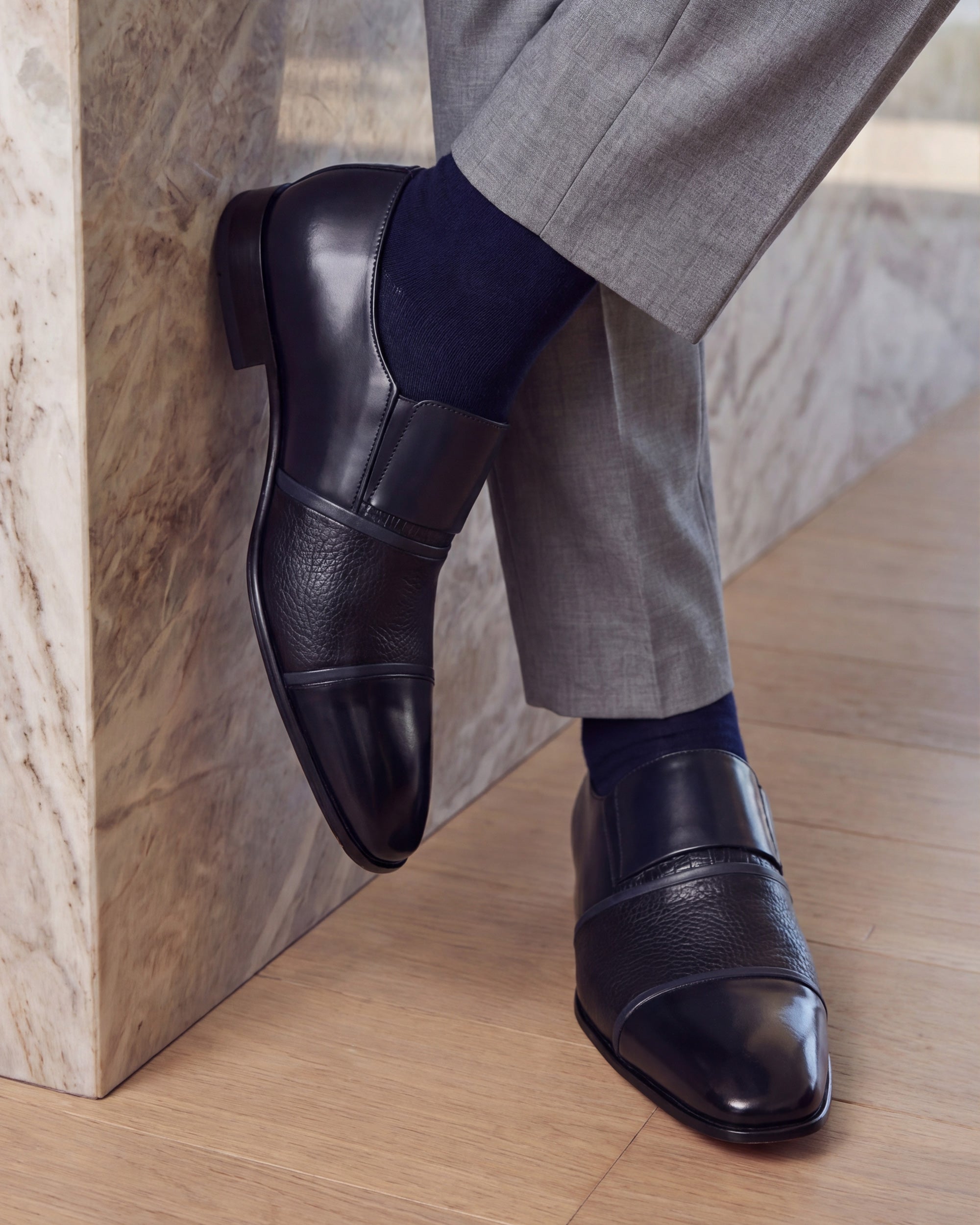 The Everest Navy Leather Cap Toe Dress Loafer Shoe All New