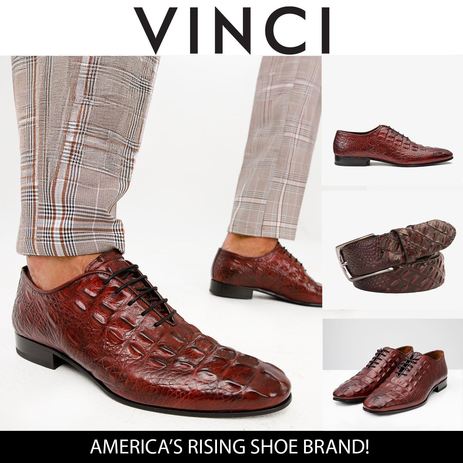 The Randor Burgundy Crocodile Leather Oxford Shoe Universal Fit