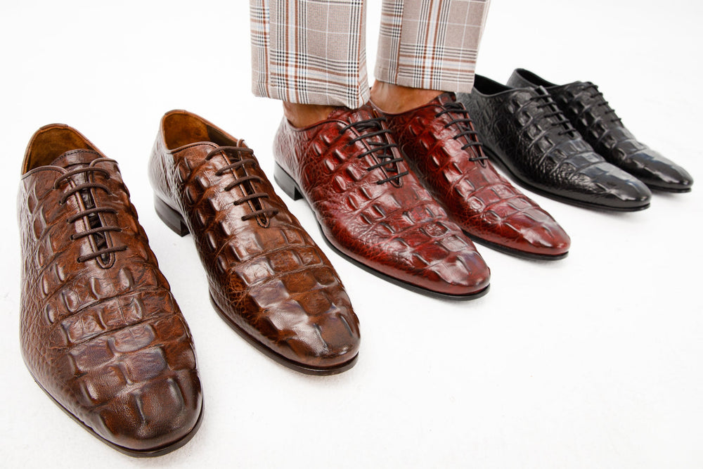 The Randor Burgundy Crocodile Leather Oxford Shoe Universal Fit
