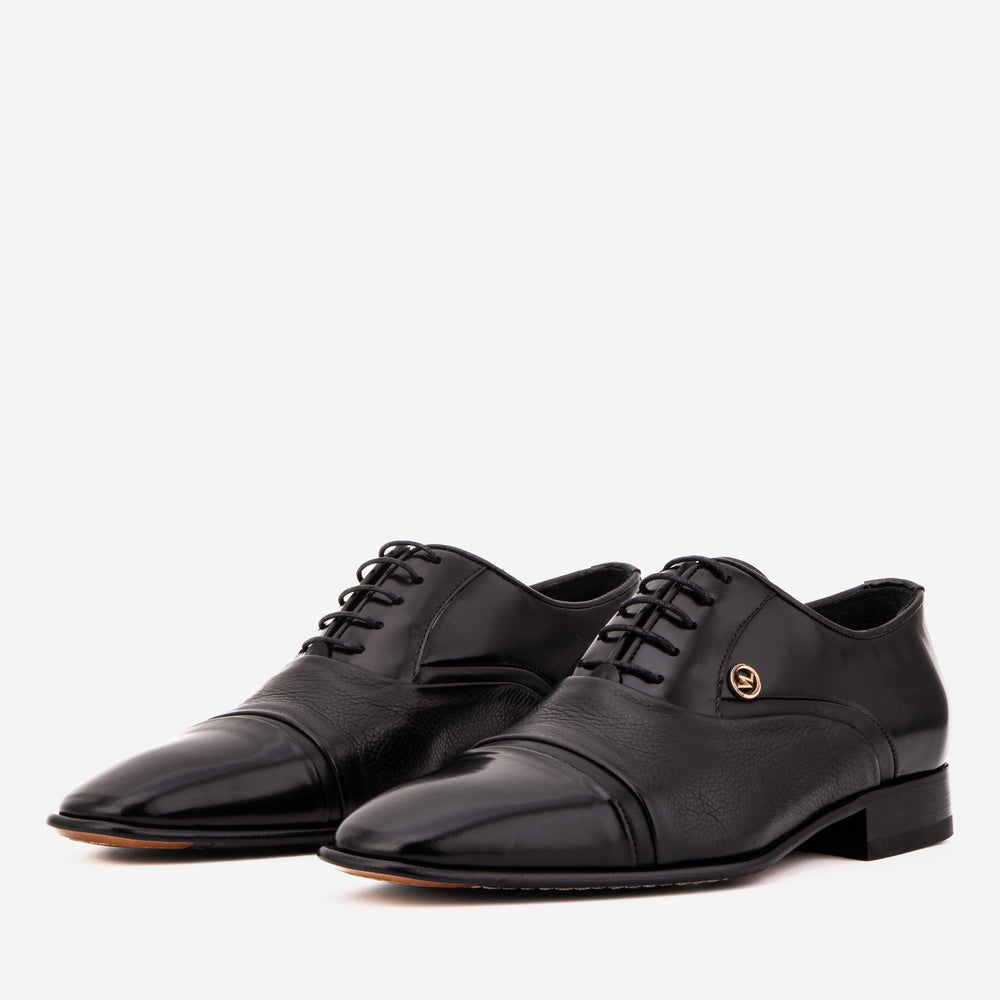 The Rockwell Handmade Black Leather Cap Toe Oxford Shoe All New