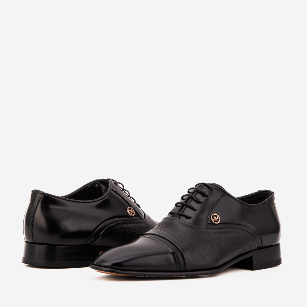 The Rockwell Handmade Black Leather Cap Toe Oxford Shoe All New