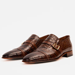 The Strat Single Monk Strap Cap Toe Brown Leather Handmade Shoe Universal Fit