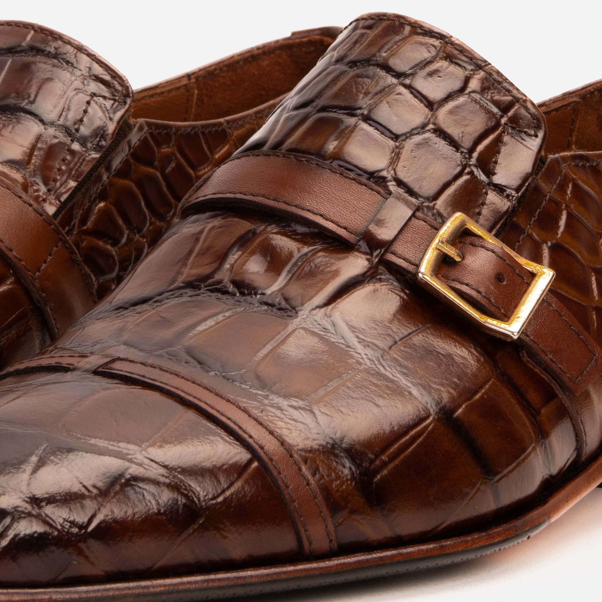 The Strat Single Monk Strap Cap Toe Brown Leather Handmade Shoe Universal Fit