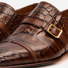 The Strat Single Monk Strap Cap Toe Brown Leather Handmade Shoe Universal Fit