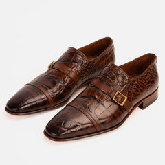 The Strat Single Monk Strap Cap Toe Brown Leather Handmade Shoe Universal Fit