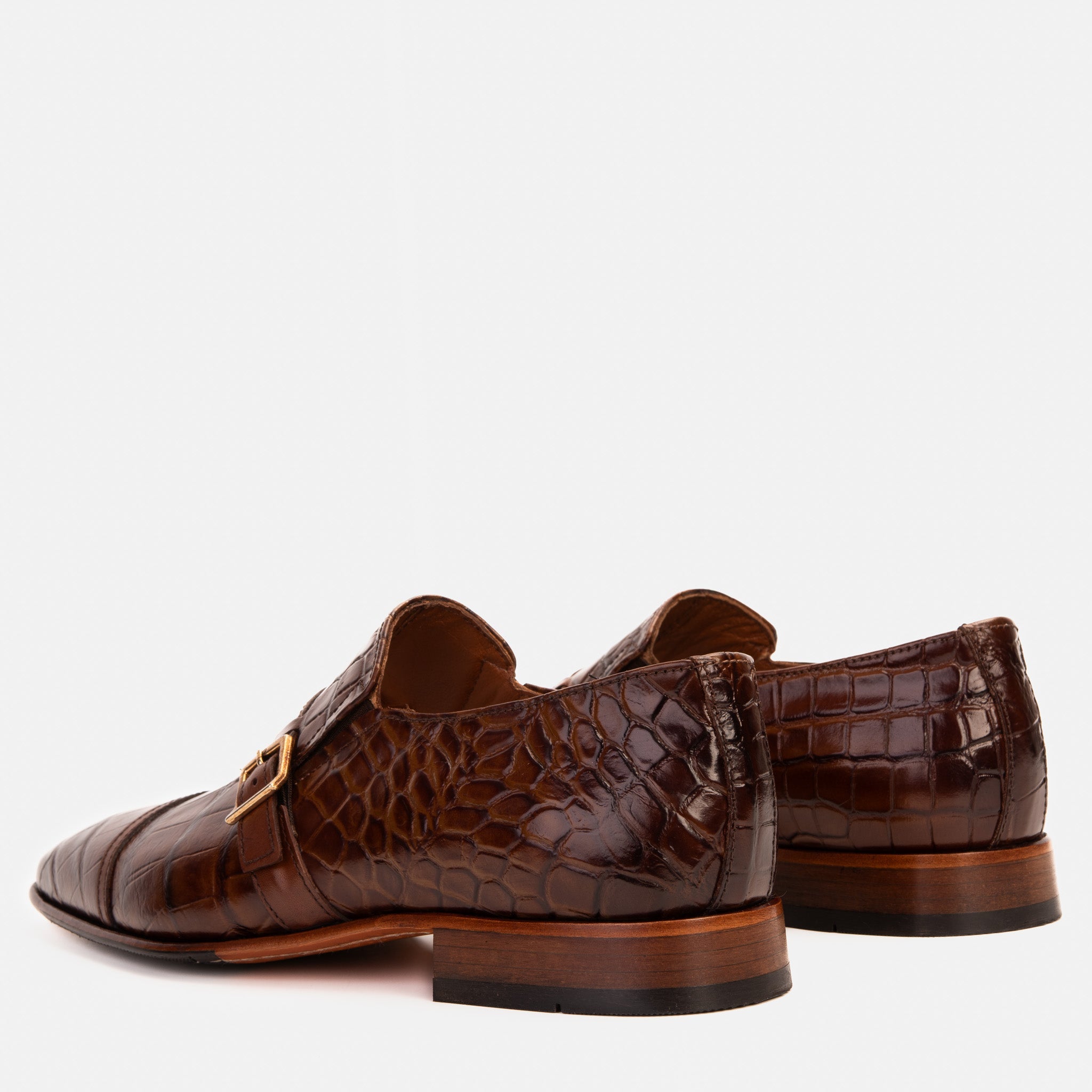 The Strat Single Monk Strap Cap Toe Brown Leather Handmade Shoe Universal Fit
