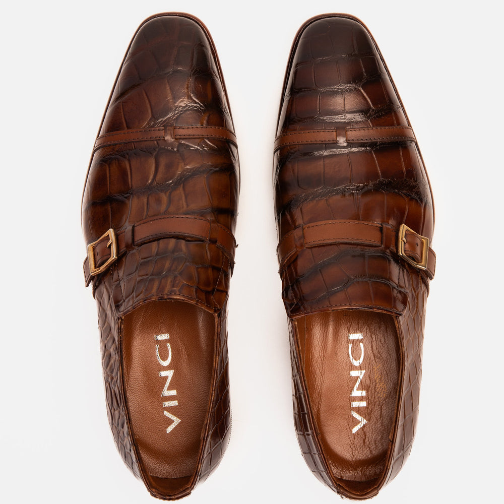 The Strat Single Monk Strap Cap Toe Brown Leather Handmade Shoe Universal Fit