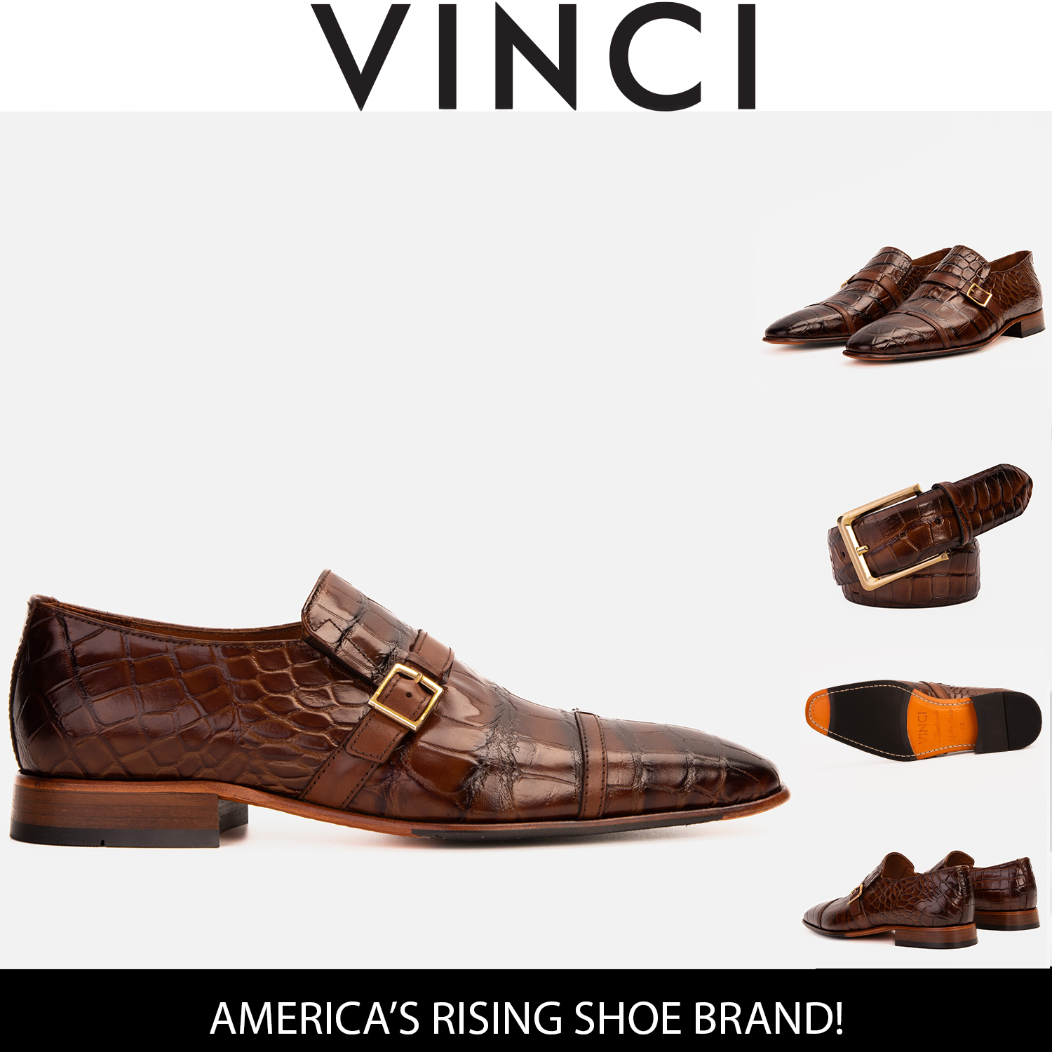 The Strat Single Monk Strap Cap Toe Brown Leather Handmade Shoe Universal Fit