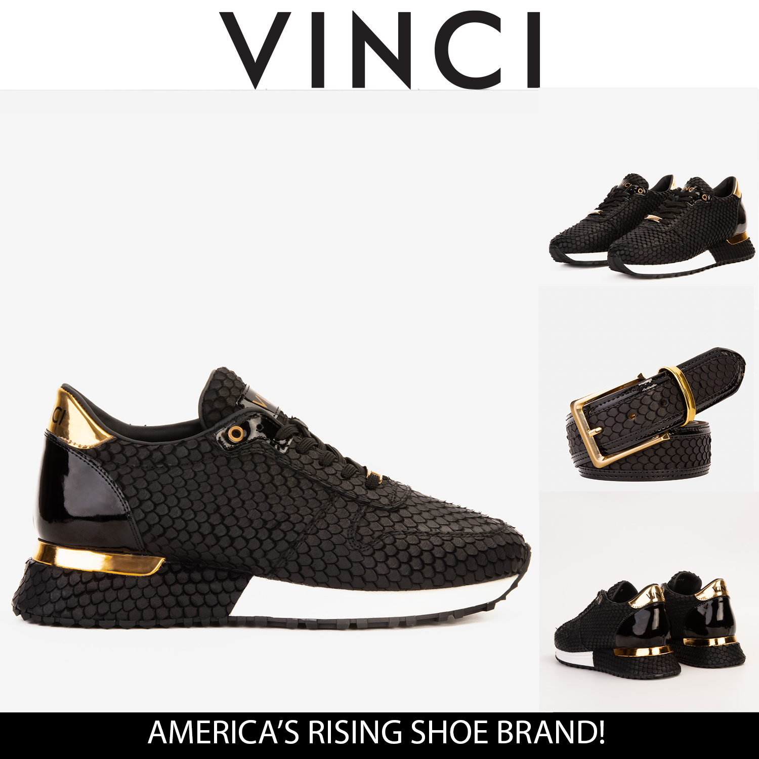 The Majesty Black Gold Leather Sneaker For Sale