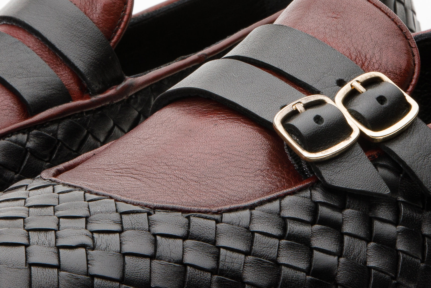 The Vatra Black Burgundy Woven Double Monk Strap Shoe All New