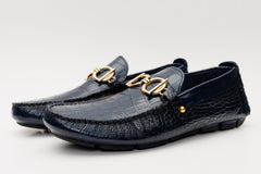 The Pisa Navy Blue Leather Bit Drive Loafer Shoe Universal Fit