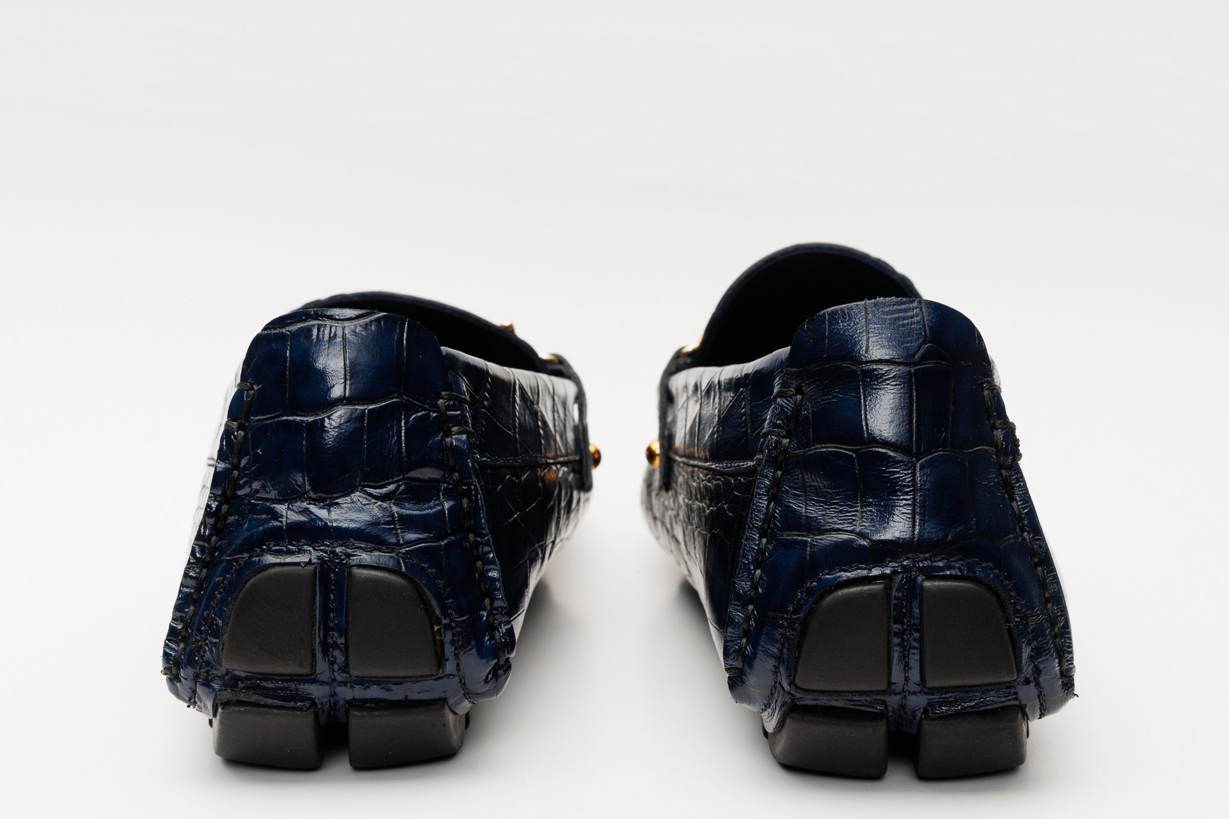 The Pisa Navy Blue Leather Bit Drive Loafer Shoe Universal Fit