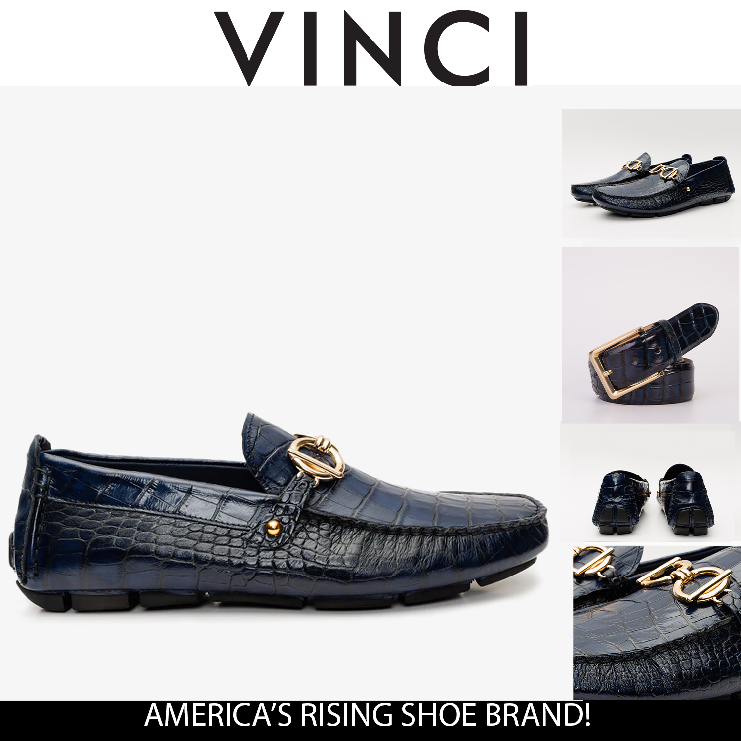 The Pisa Navy Blue Leather Bit Drive Loafer Shoe Universal Fit