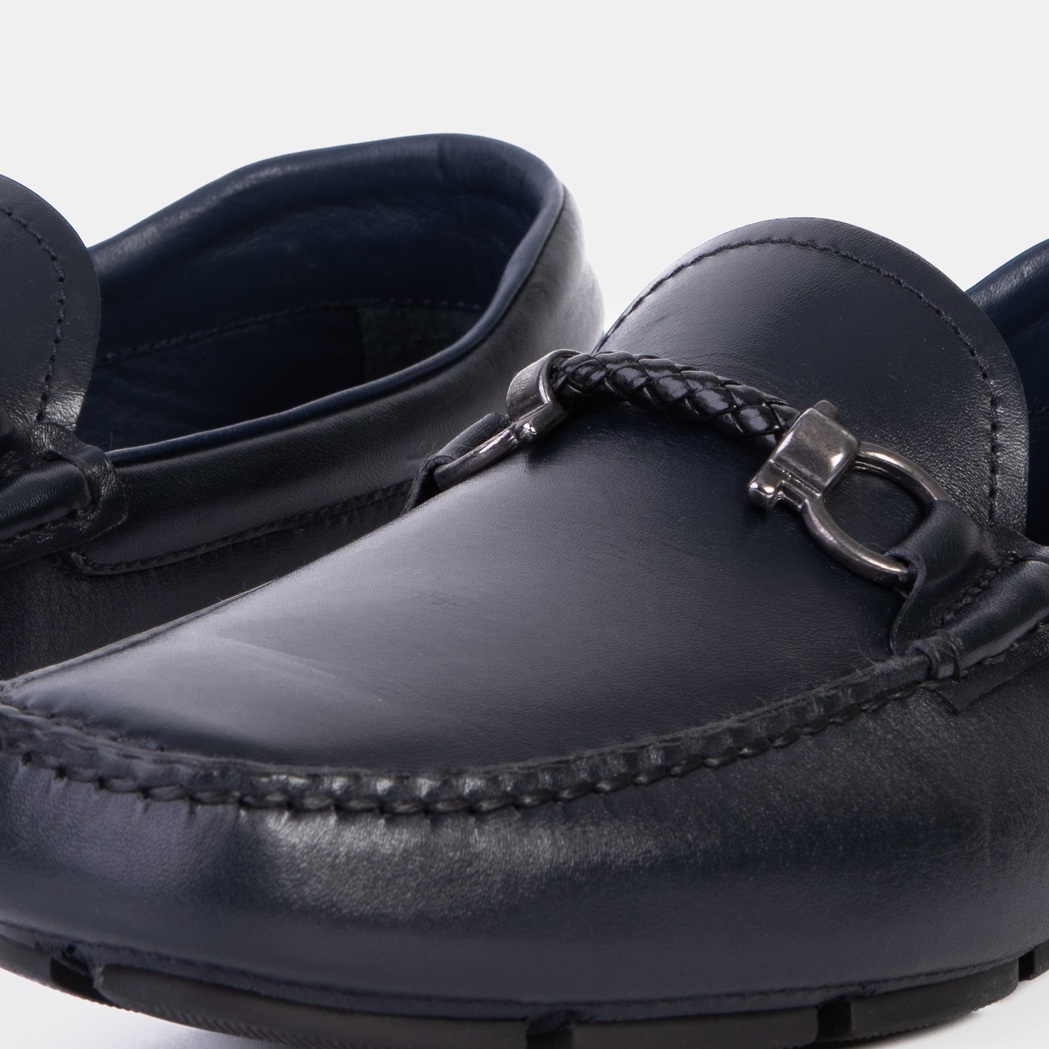 Pavia Navy Blue Leather Bit Drive Loafer Shoe Exclusive Style
