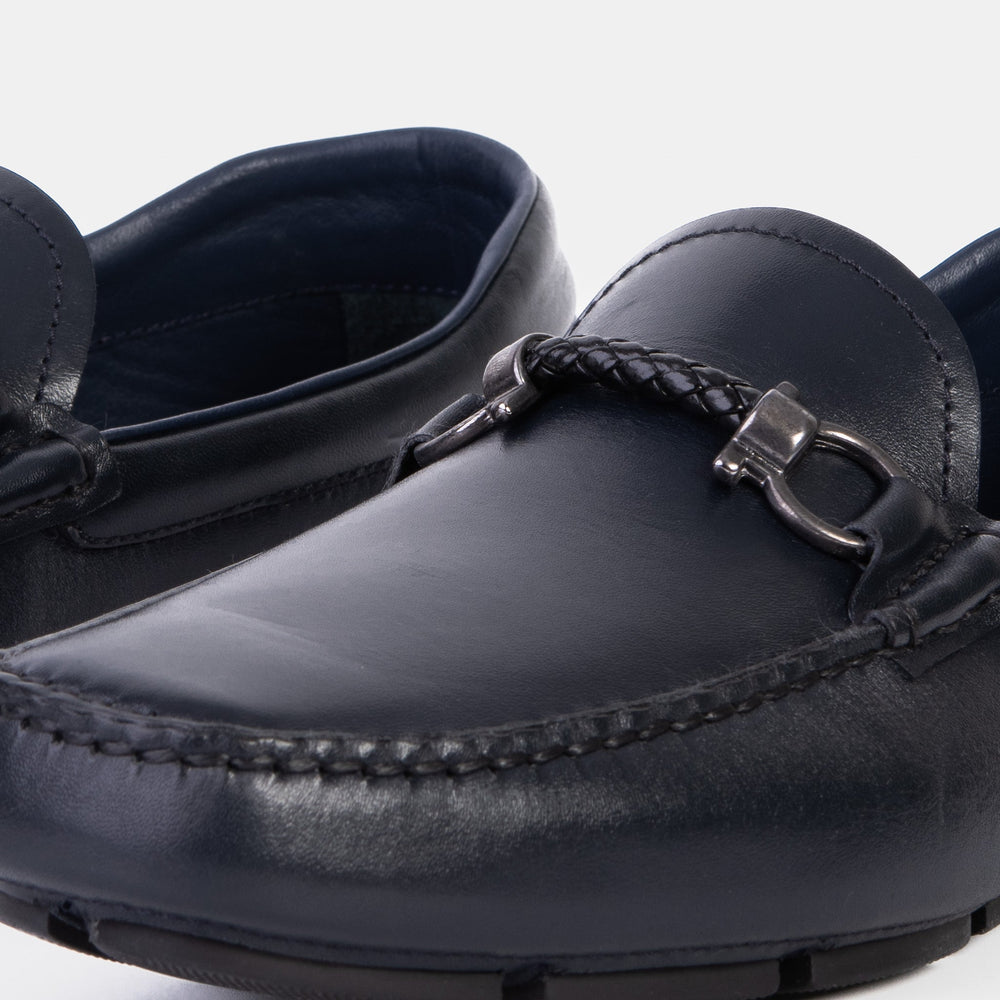 Pavia Navy Blue Leather Bit Drive Loafer Shoe Exclusive Style