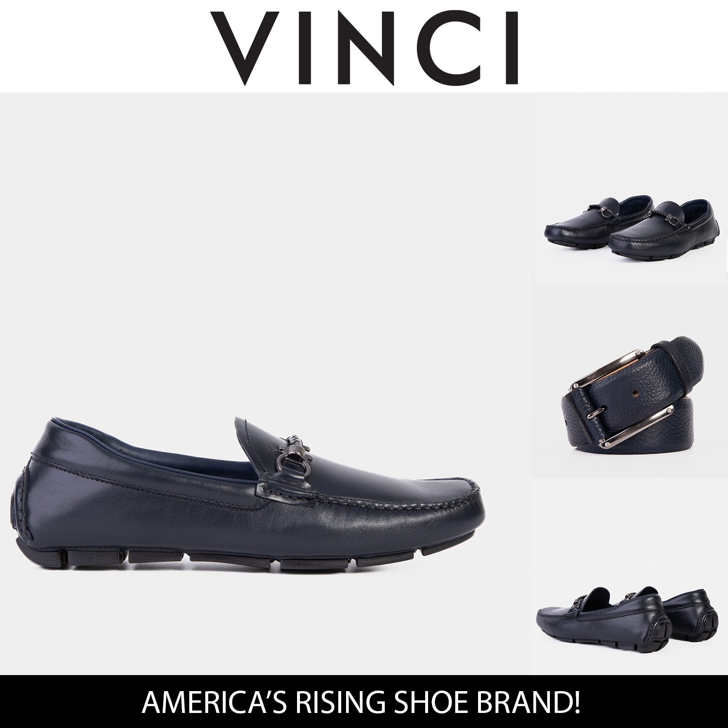 Pavia Navy Blue Leather Bit Drive Loafer Shoe Exclusive Style