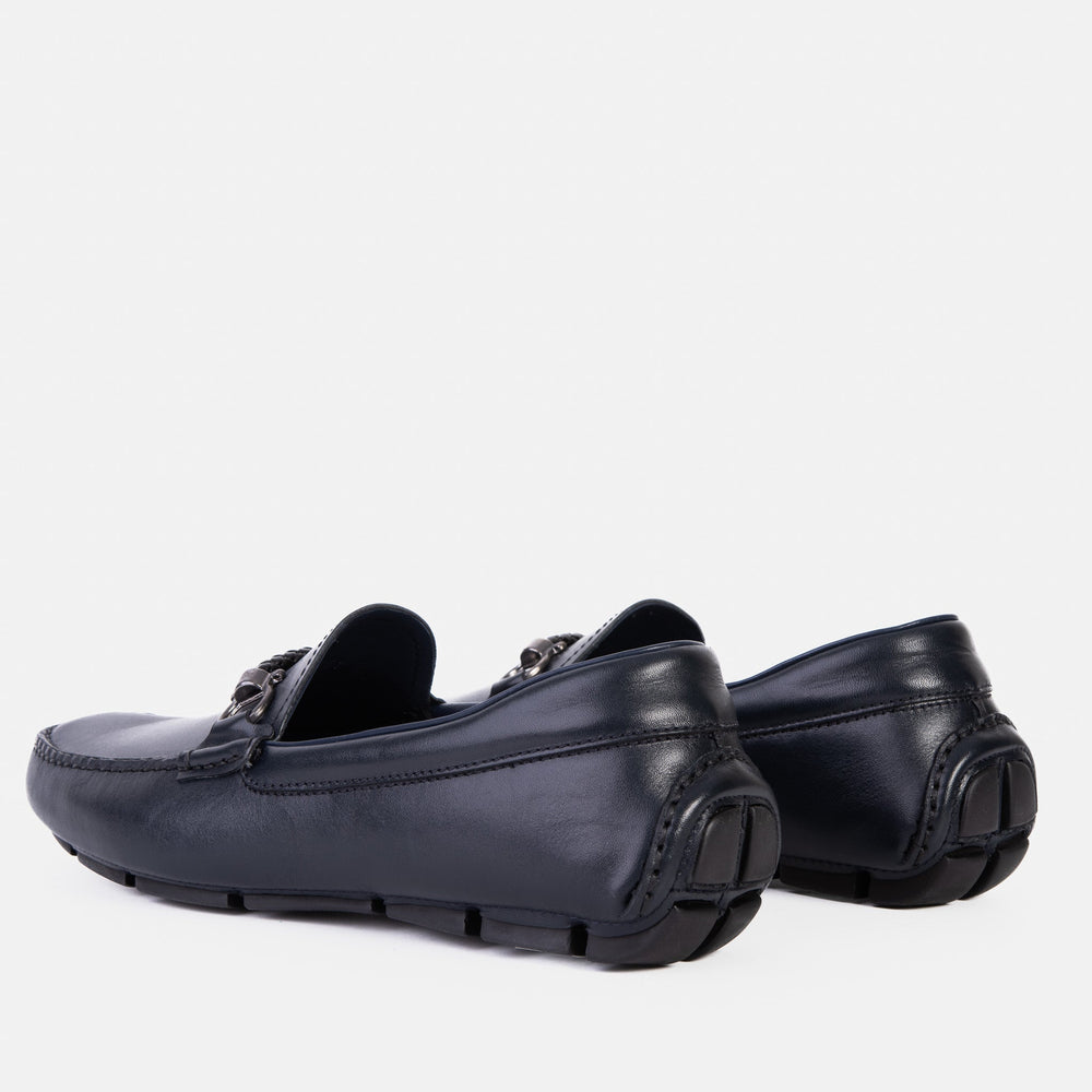 Pavia Navy Blue Leather Bit Drive Loafer Shoe Exclusive Style