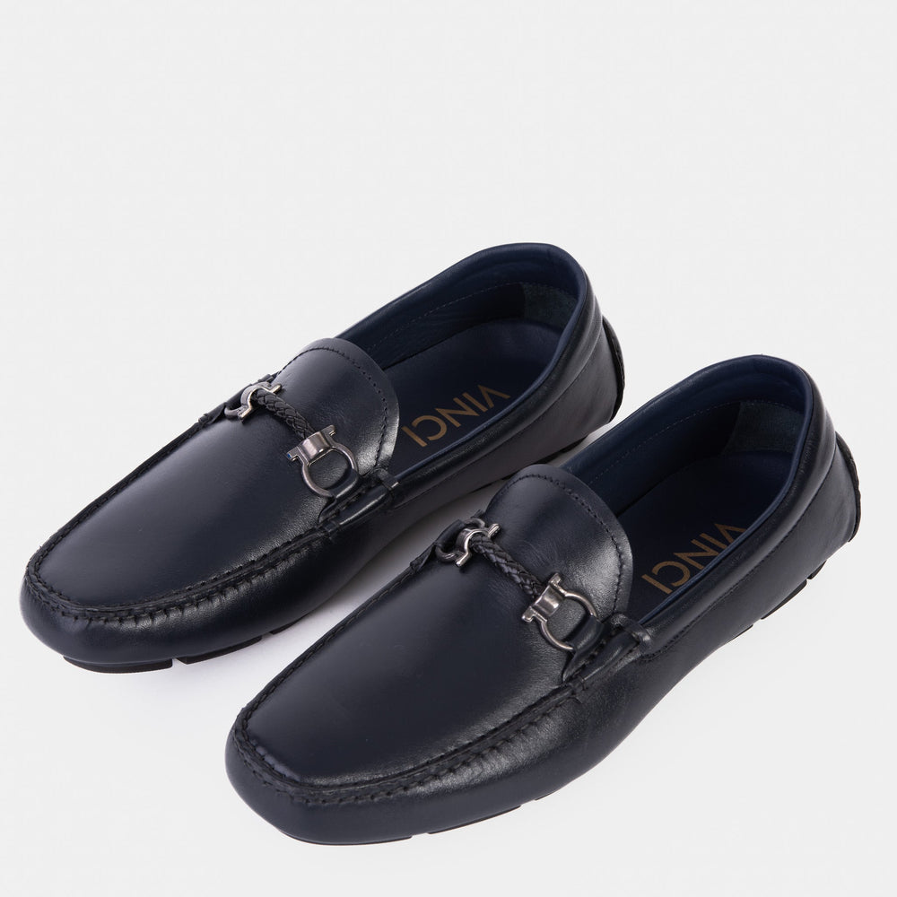 Pavia Navy Blue Leather Bit Drive Loafer Shoe Exclusive Style