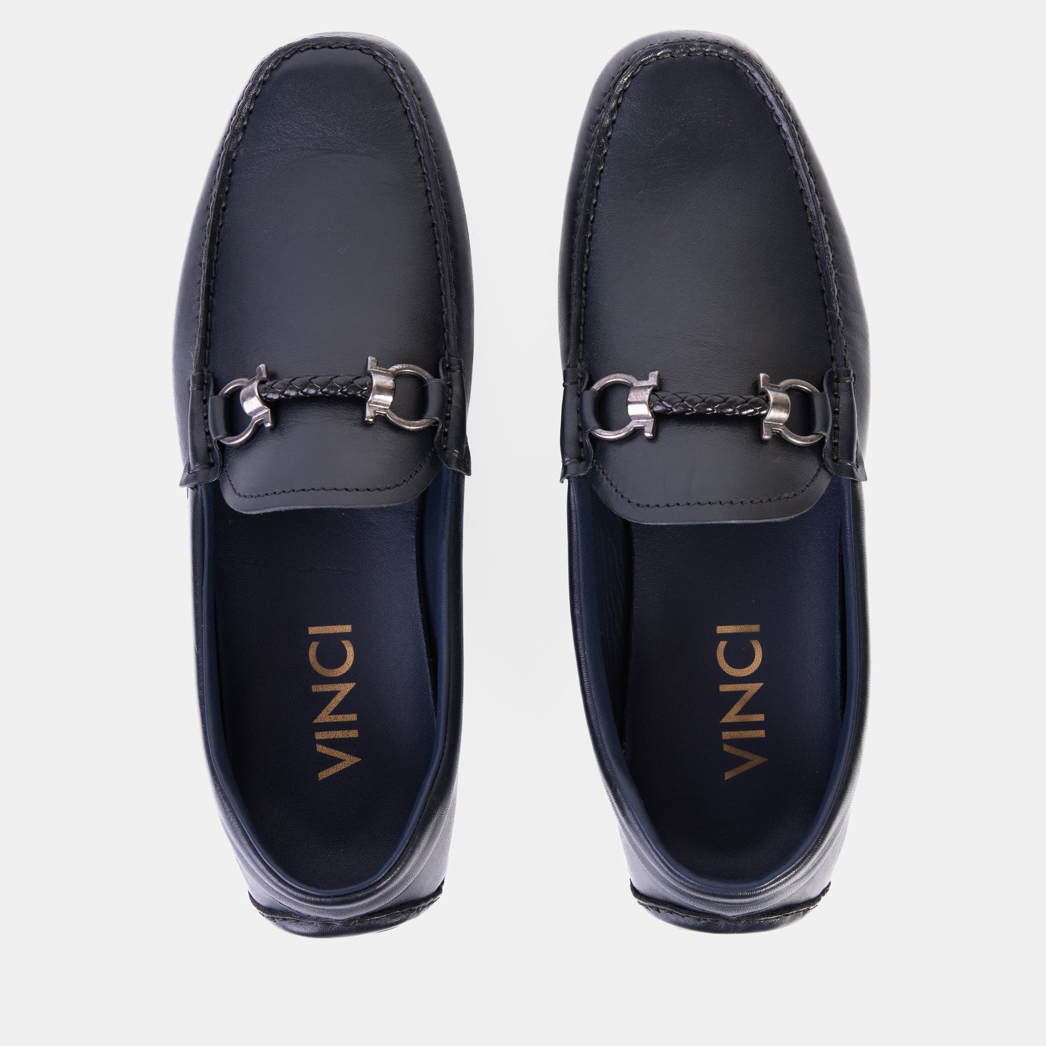 Pavia Navy Blue Leather Bit Drive Loafer Shoe Exclusive Style