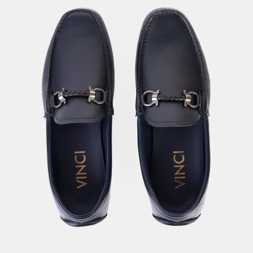 Pavia Navy Blue Leather Bit Drive Loafer Shoe Exclusive Style