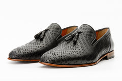 The Meram Black Leather Tassel Slip-On Loafer Shoe All New