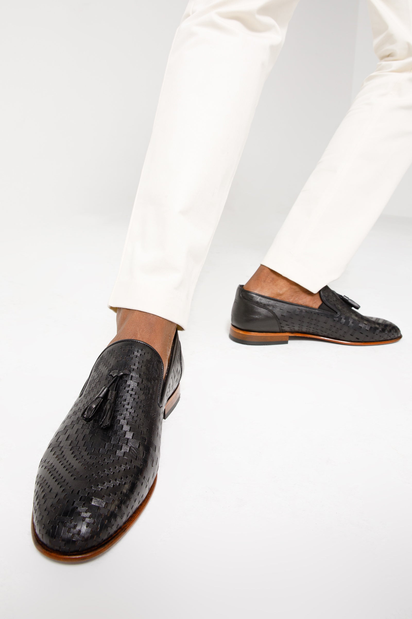 The Meram Black Leather Tassel Slip-On Loafer Shoe All New