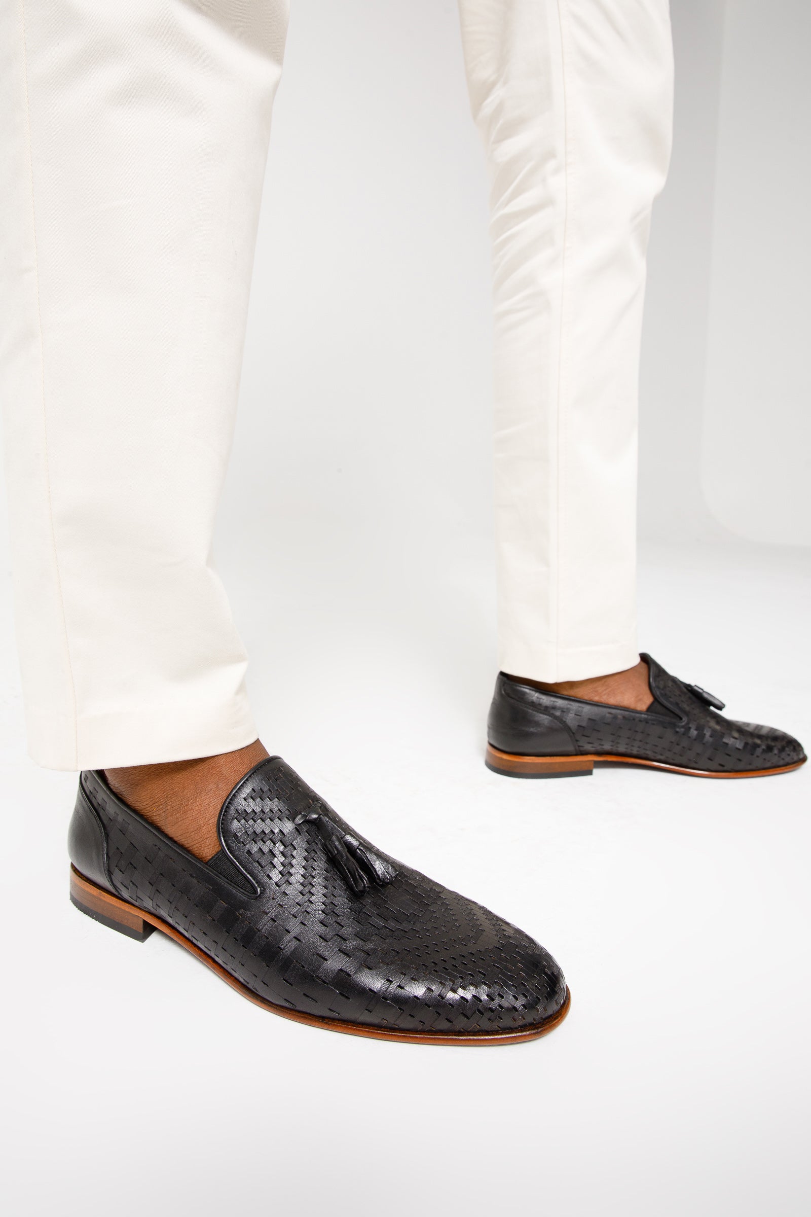 The Meram Black Leather Tassel Slip-On Loafer Shoe All New