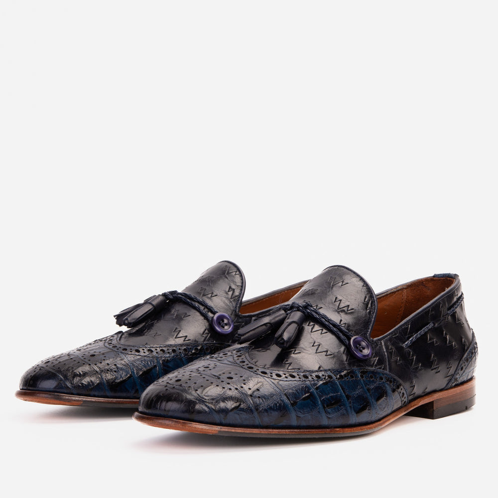 The Istanbul Navy Blue Leather Tassel Loafer Shoe Universal Fit