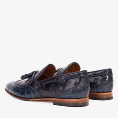 The Istanbul Navy Blue Leather Tassel Loafer Shoe Universal Fit