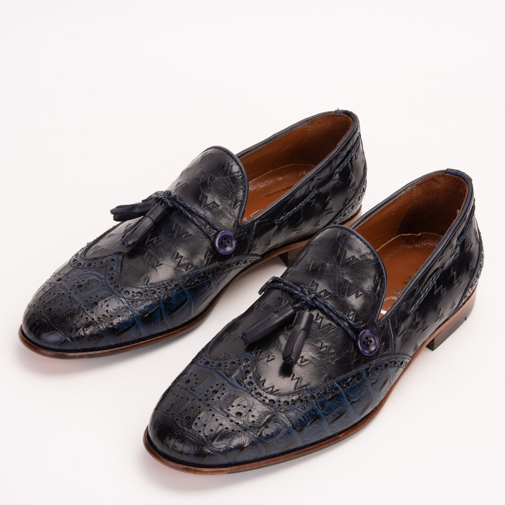 The Istanbul Navy Blue Leather Tassel Loafer Shoe Universal Fit