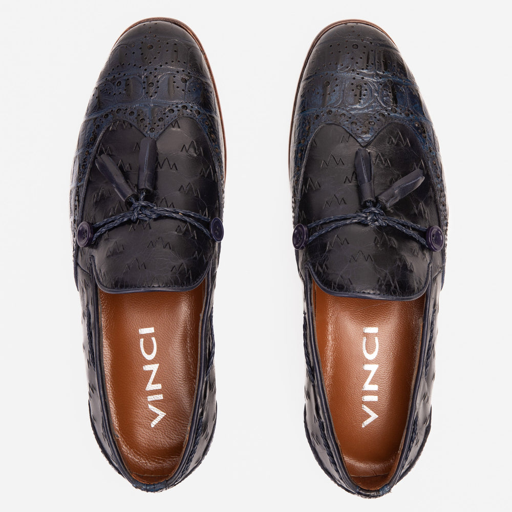 The Istanbul Navy Blue Leather Tassel Loafer Shoe Universal Fit