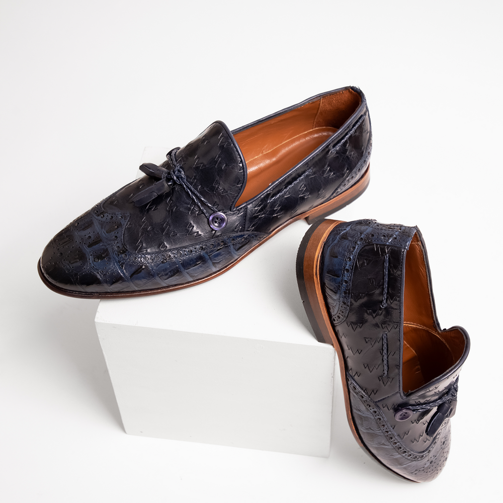 The Istanbul Navy Blue Leather Tassel Loafer Shoe Universal Fit