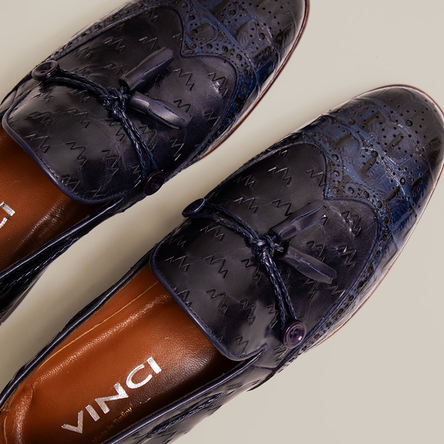 The Istanbul Navy Blue Leather Tassel Loafer Shoe Universal Fit
