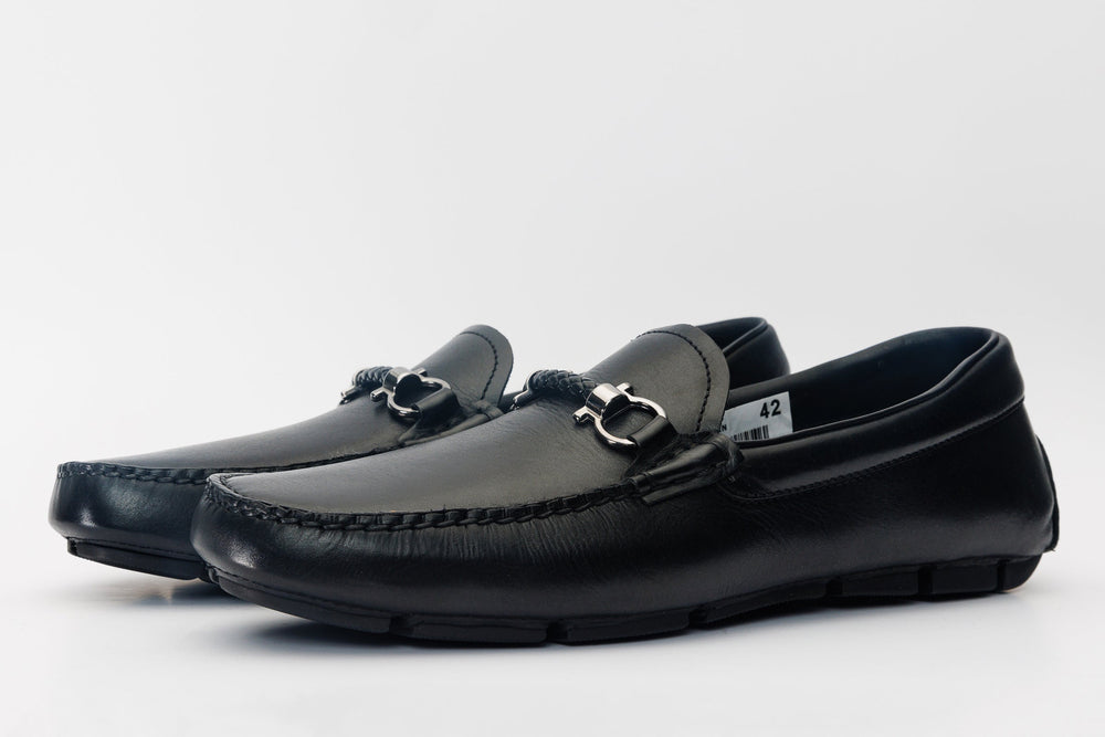 Pavia Black Leather Bit Drive Loafer Shoe Fine Craftsmanship