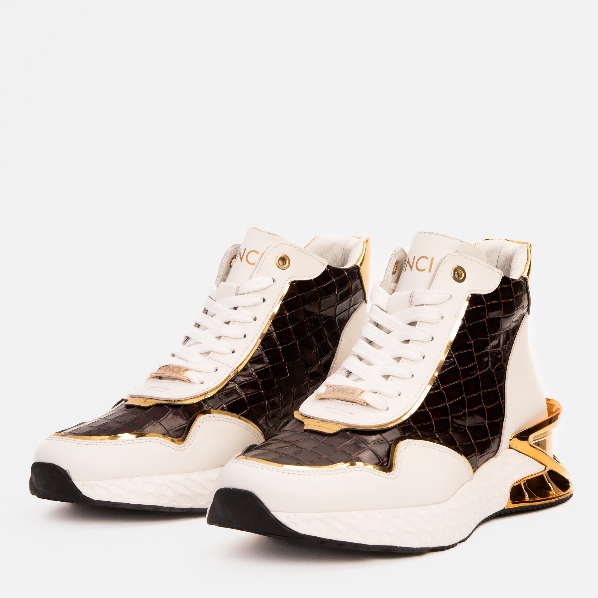 Bellagio White Gold Leather High-Top Sneaker Exclusive Style