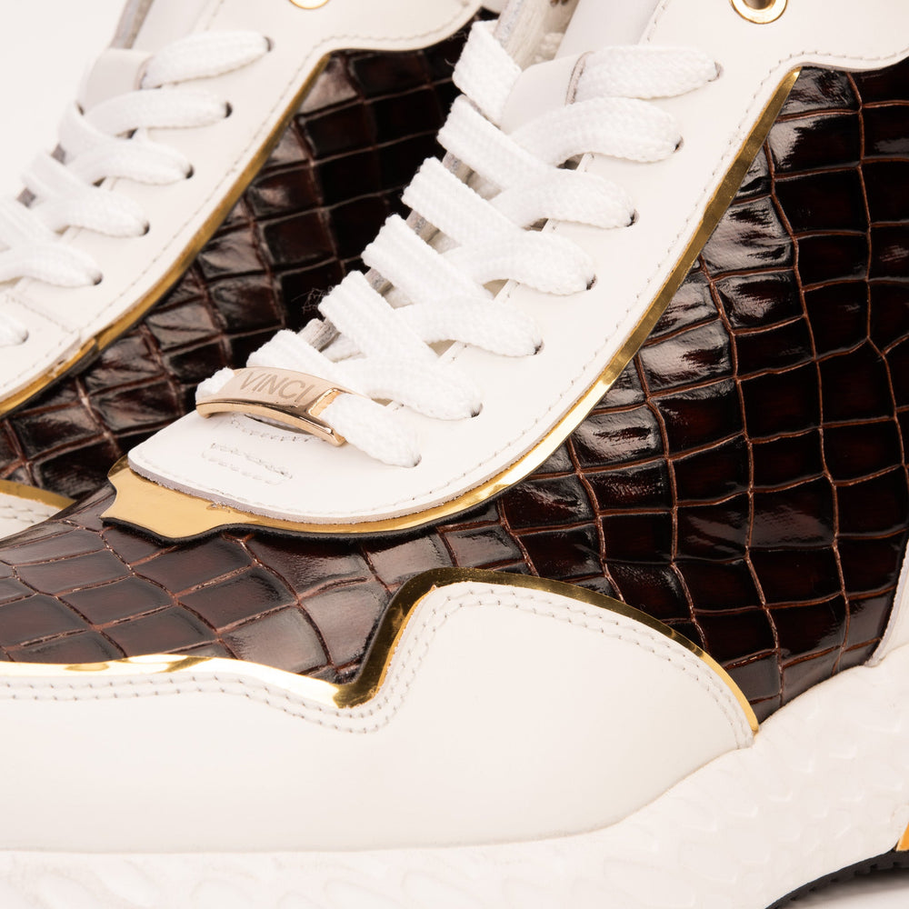 Bellagio White Gold Leather High-Top Sneaker Exclusive Style