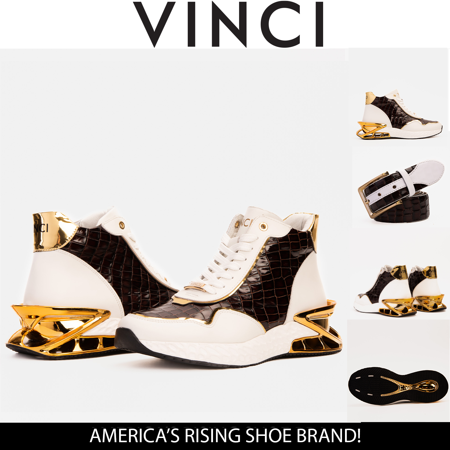 Bellagio White Gold Leather High-Top Sneaker Exclusive Style